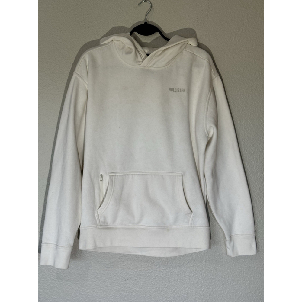Hollister Unisex Cream Hoodie Minimalist Logo Cozy Fleece Pullover Men’s Small